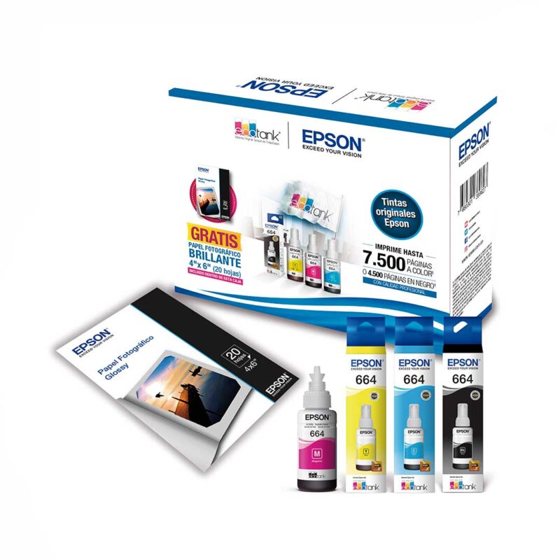 Pack de tintas originales EPSON 664 + Papel fotográfico
