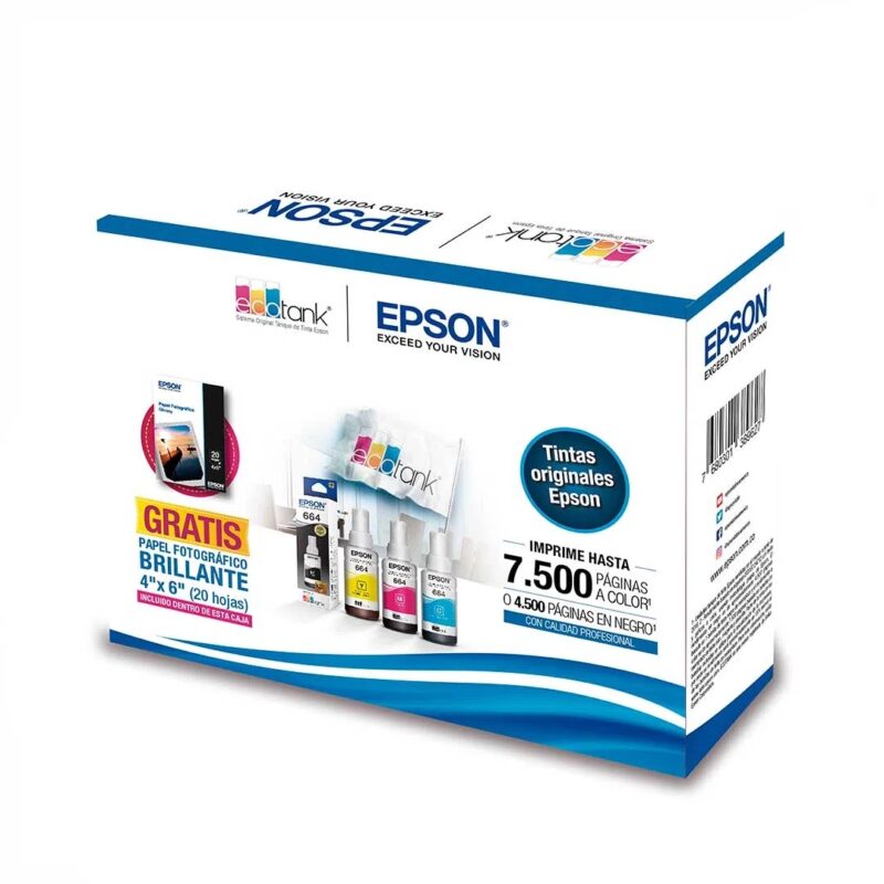 Pack de tintas originales EPSON 664 + Papel fotográfico