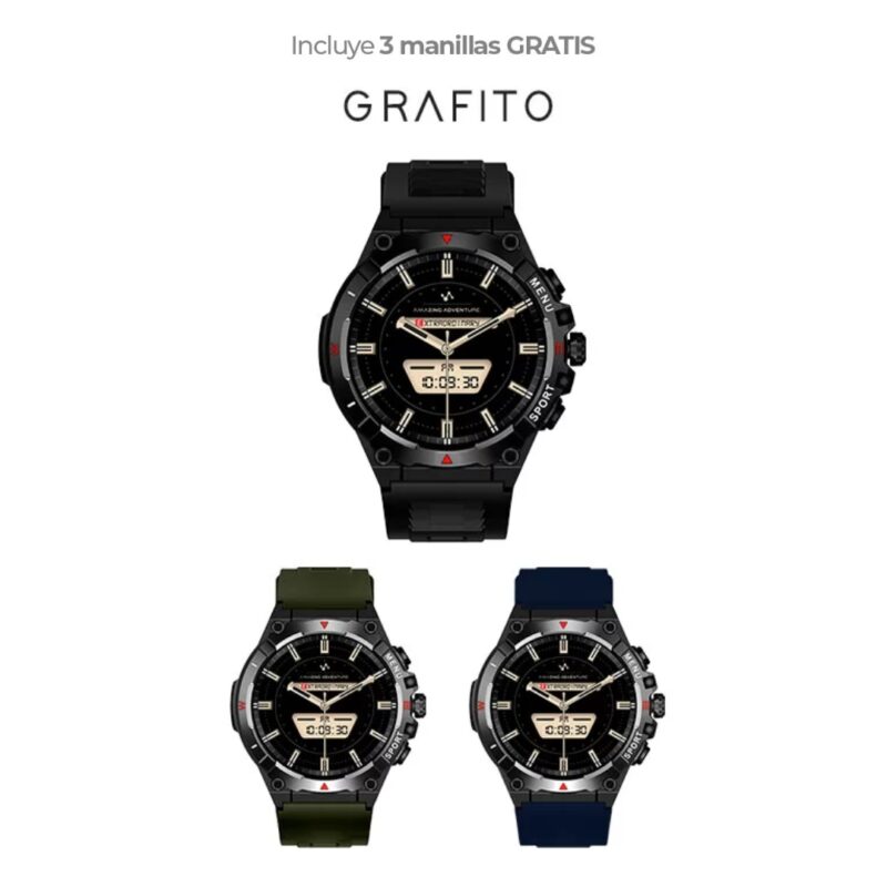 Smartwatch JYRSW3 con 3 manillas intercambiables - Grafito