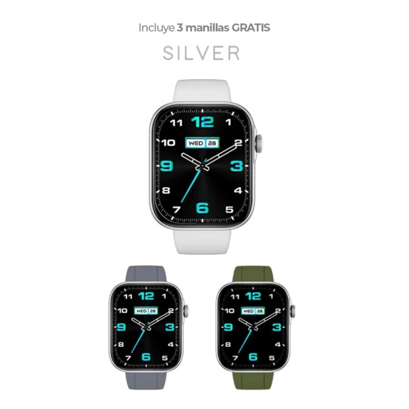 Smartwatch JYRSW4 con 3 manillas intercambiables - Plateado