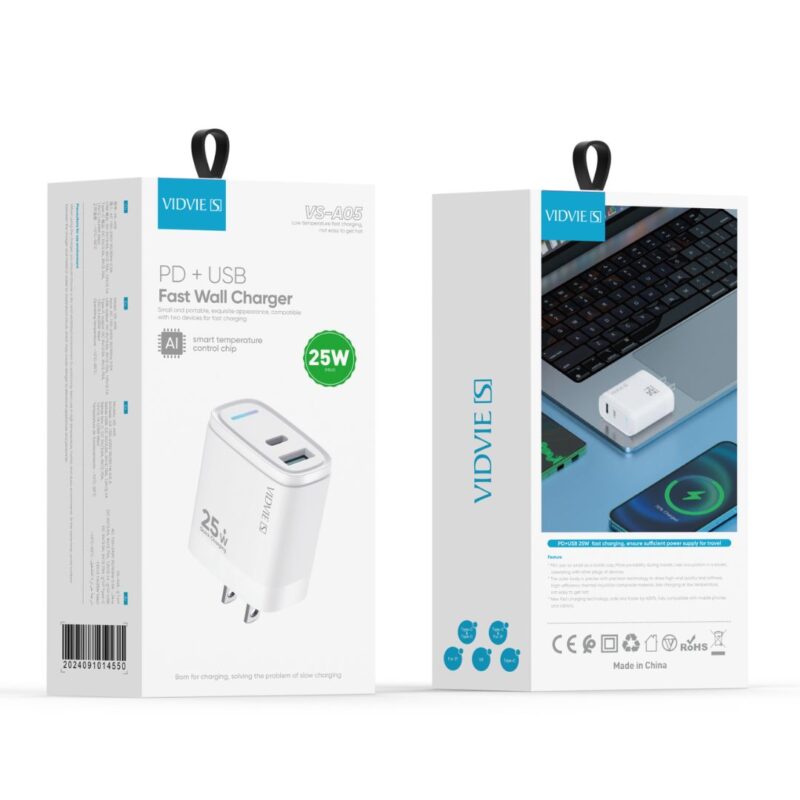 Cargador 25W PD+USB Chip AI VIDVIE S - VS-A05